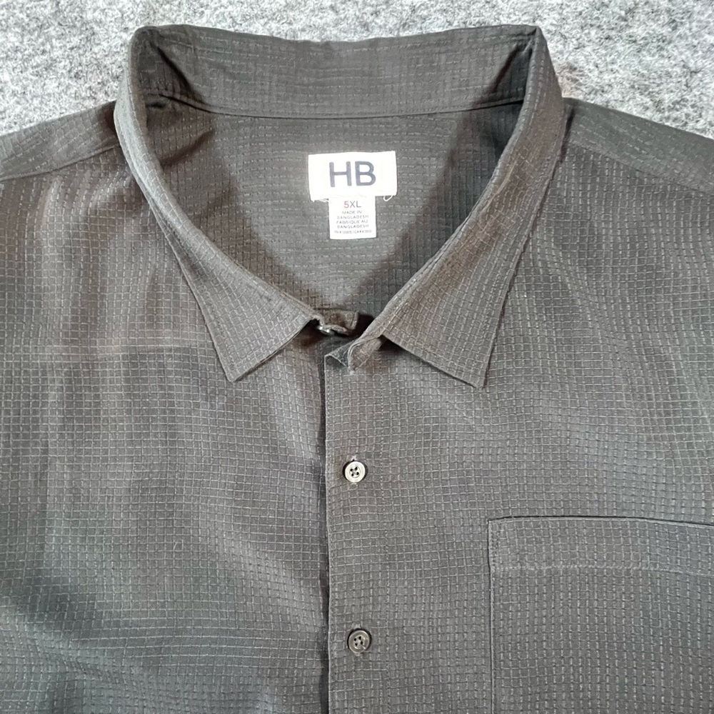 HB Button Down Shirt Mens 5XL Charcoal Gray Short Sleeve Big & Tall Lightweight - Picture 4 of 11